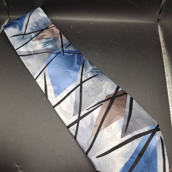 Geometric Blue & White Abstract Designer Necktie By J. Garcia Collection Fifteen - Picture 1 of 5